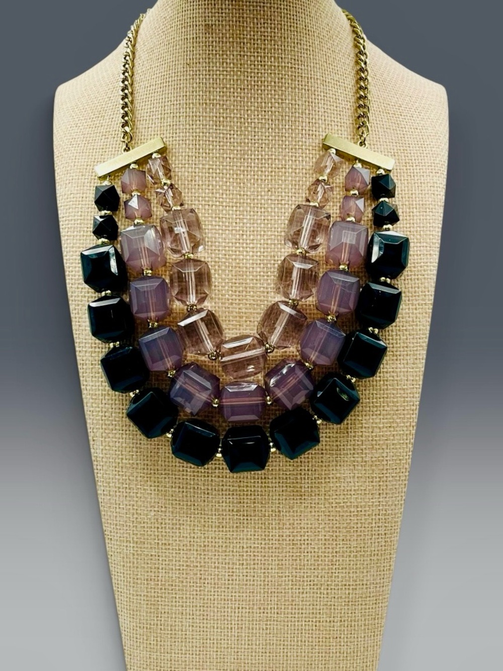 Multi Strand Ombré Geometric Faceted Statement Bib Necklace Gorgeous